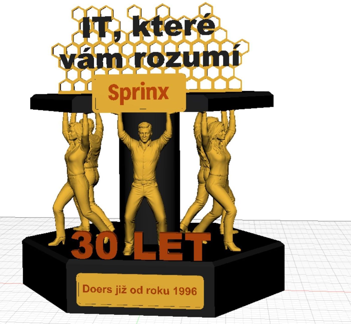 Trofej k 30 letům firmy Sprinx 4 Upravený CAD model trofeje se zlatou pláství a firemním logem